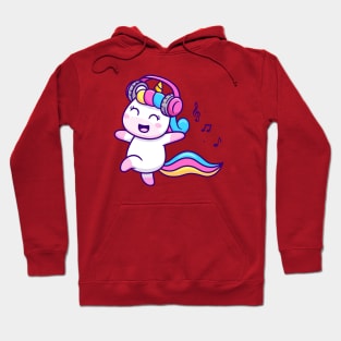 Cute Unicorn Listening Music Cartoon Hoodie